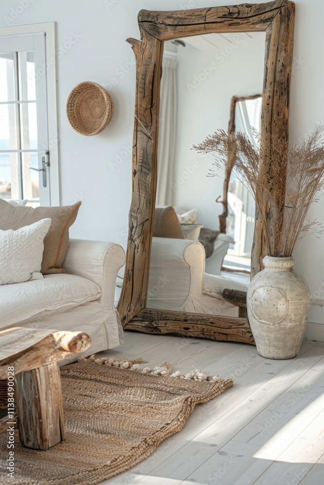 Obraz premium Mirrors in natural wood frames, adding warmth to the room