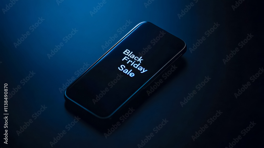 Smartphone showing black friday sale notification on dark background Smartphone showing black friday sale notification on dark background