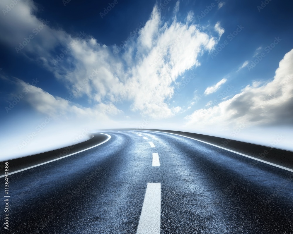 Fototapeta premium Asphalt Road Leading to the Horizon Under a Cloudy Sky
