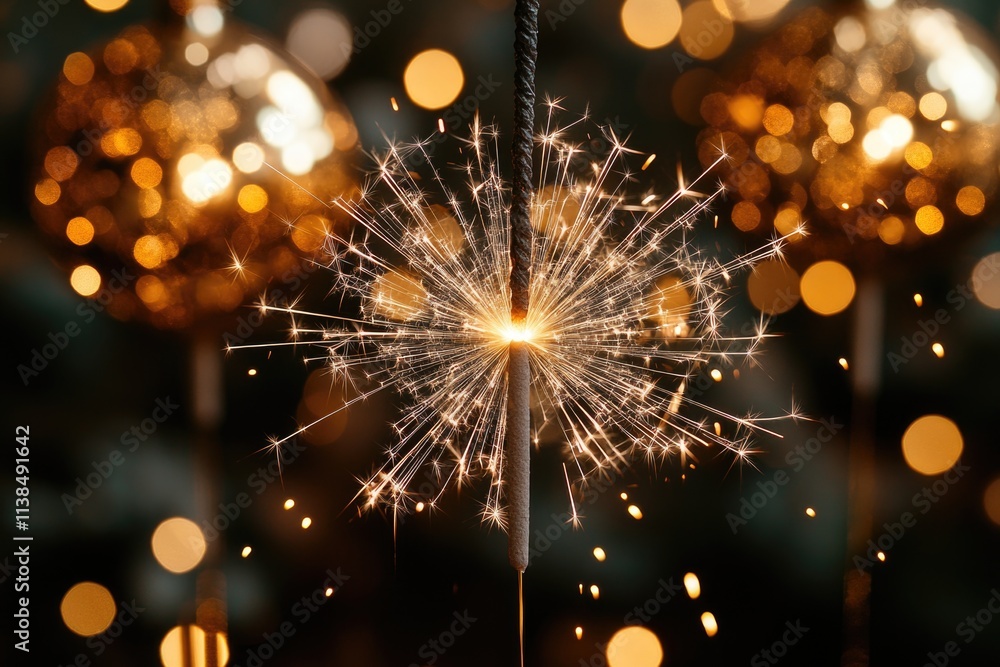 Obraz premium A close-up shot of a sparkler lit up on a stick, perfect for celebrations and parties