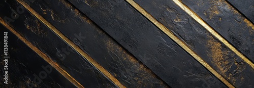 Black Wooden Planks with Go...
