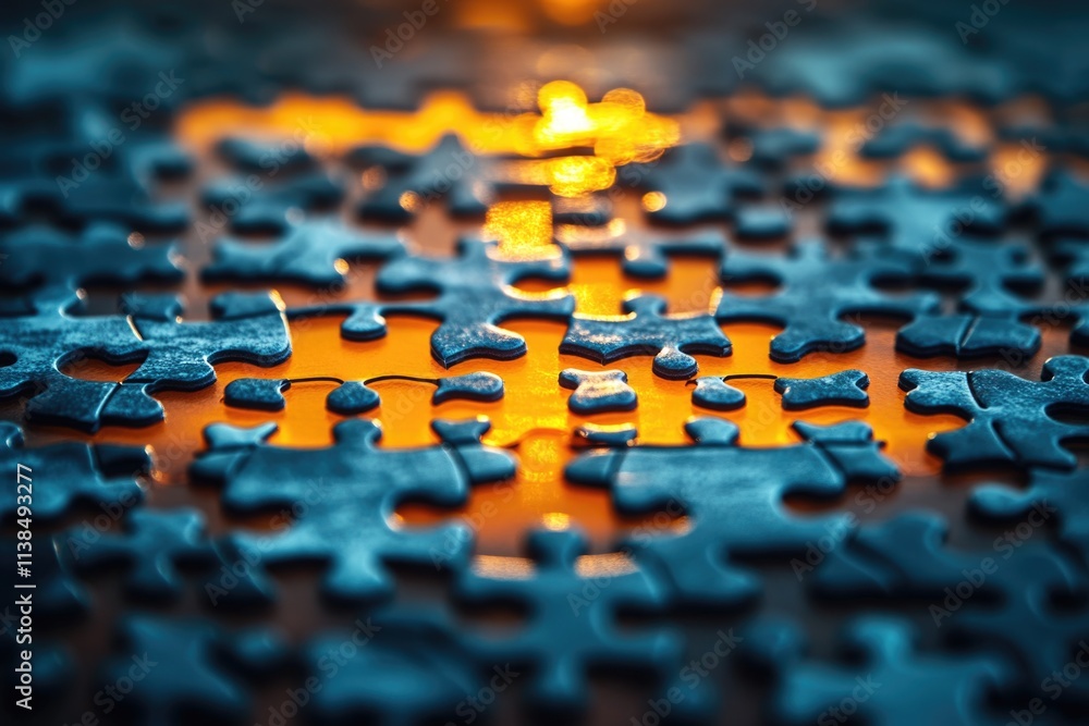 A single puzzle piece with a lit candle in the background A single puzzle piece with a lit candle in the background