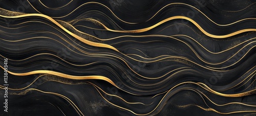 Abstract Black And Gold Wav...
