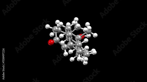 Structure of testosterone, human male sex hormone. Animated 3D ball-and-stick and spacefill models, black background