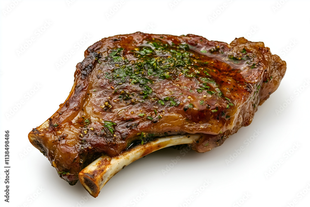 Close-Up of a Perfectly Cooked Ribeye Steak with Herbs and Glaze Close-Up of a Perfectly Cooked Ribeye Steak with Herbs and Glaze