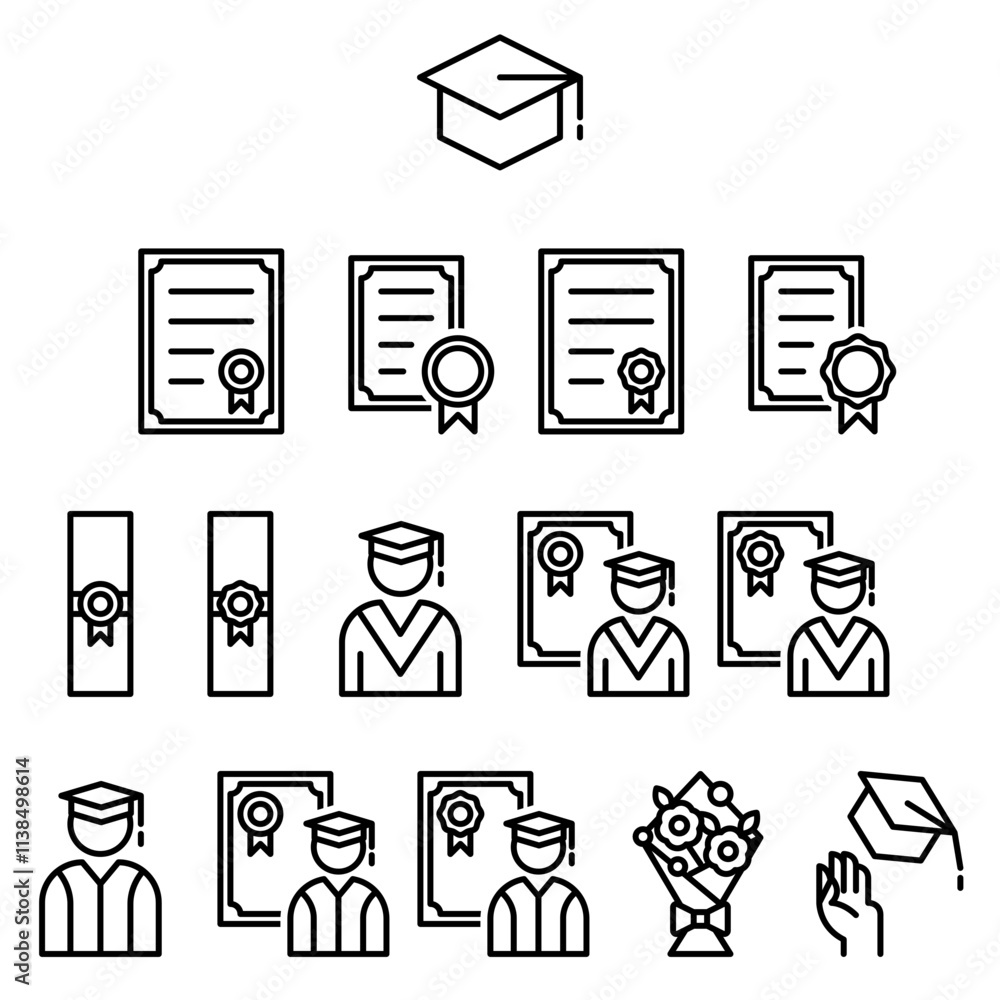 Graduation and certificate icon set. graduating students icon. Outline ...