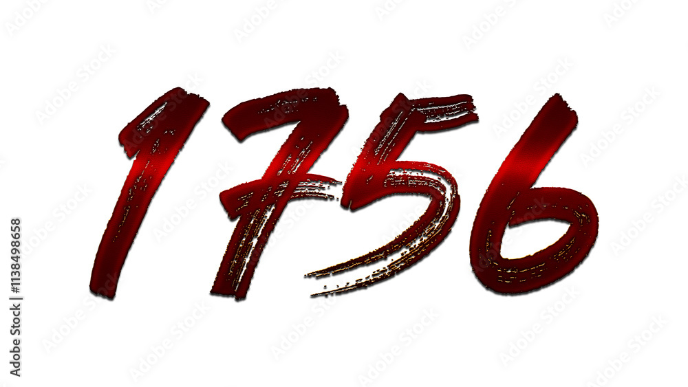 3D blood red number design of 1756 on white background. 3D blood red number design of 1756 on white background.