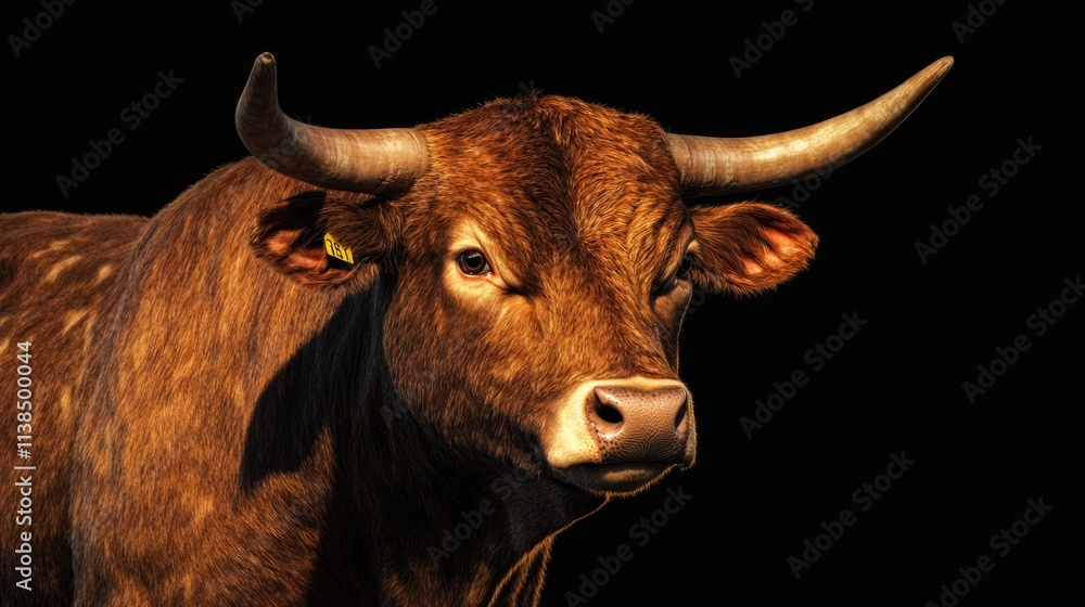 Naklejka premium A close-up shot of a cow against a dark background