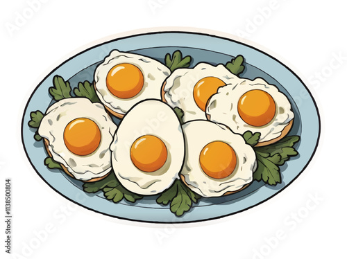 fried eggs with lettuce on a plate cartoon vector illustration