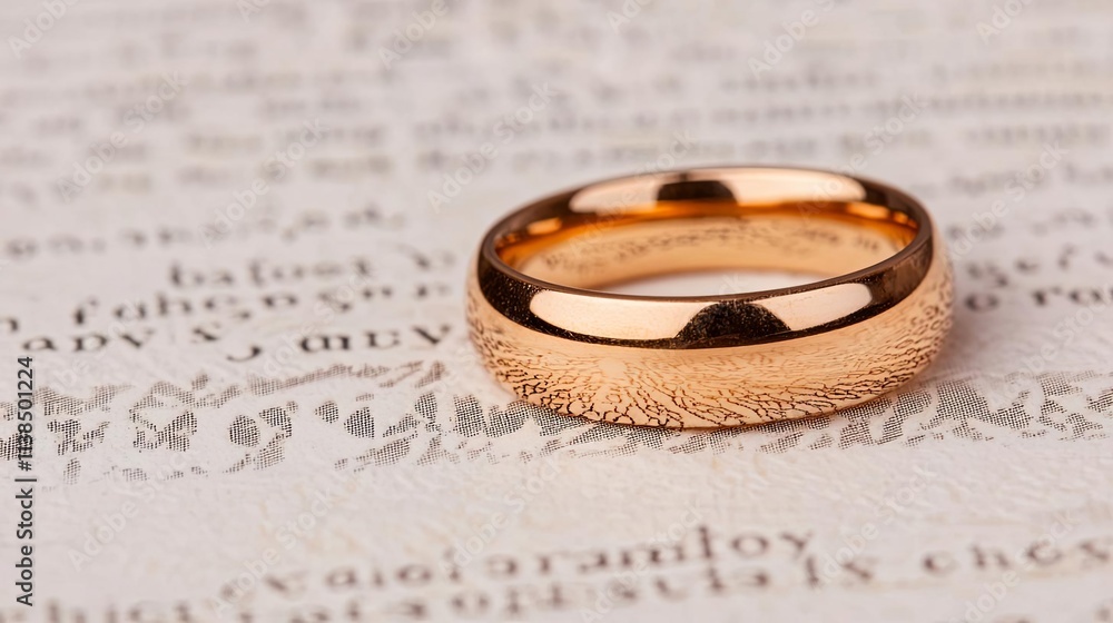 An elegant rose gold wedding ring placed on vintage paper with beautiful texture. An elegant rose gold wedding ring placed on vintage paper with beautiful texture.