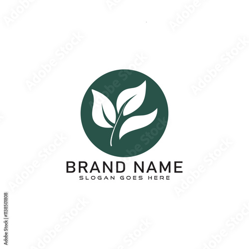 Plant or leaf growth logo icon design line style with circle round graphic element for agriculture, farm, ecology, greening earth logo template