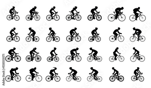 Cycling  vector clip art set, Cycling  isolated silhouette with white background, Cycling  transportation icon symbol bundle