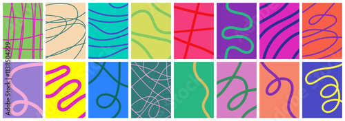 Minimalist backgrounds colored with random, irregular lines and curves