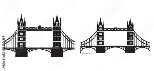 Tower Bridge Silhouette Icons A Pair of London Landmark Illustrations