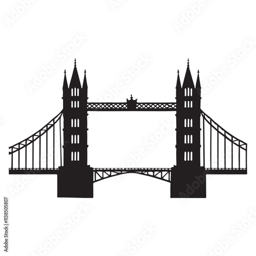 Iconic Tower Bridge of London Black Silhouette Illustration