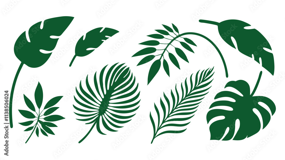 White Tropical Leaf Patterns on Green White Tropical Leaf Patterns on Green