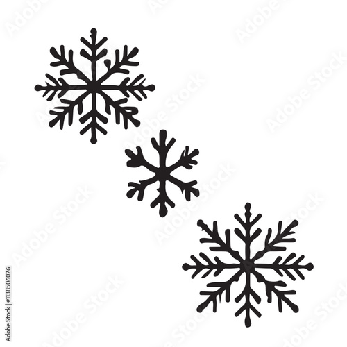 Set of Three Snowflake Silhouette Vector Illustrations