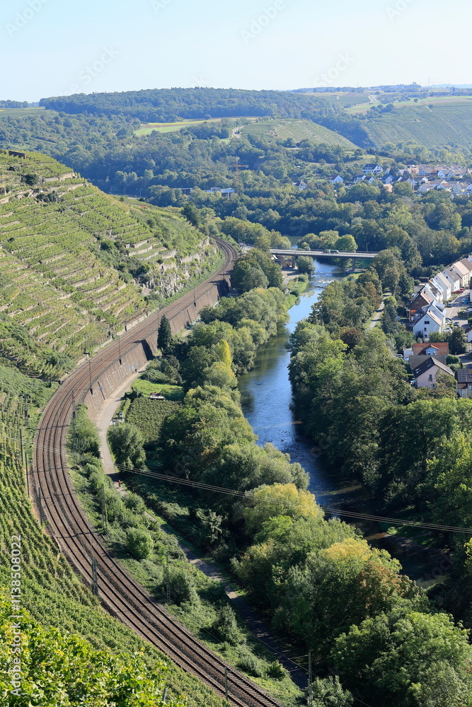 Blick auf die Bahnstrecke an der Enz bei Besigheim Blick auf die Bahnstrecke an der Enz bei Besigheim