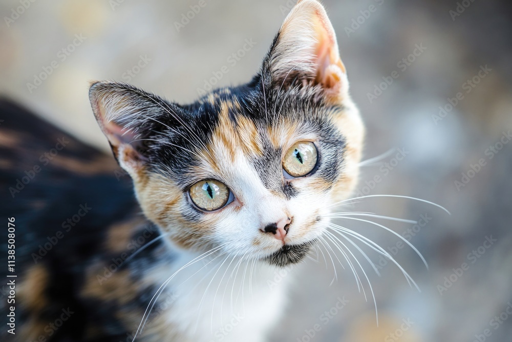 Close-up shot of a curious cat staring directly at the camera Close-up shot of a curious cat staring directly at the camera