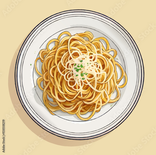 spaghetti with cheese on a plate cartoon vector illustration