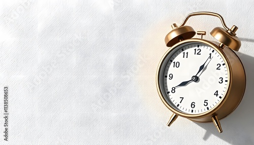 vintage alarm clock on white background with copy space 