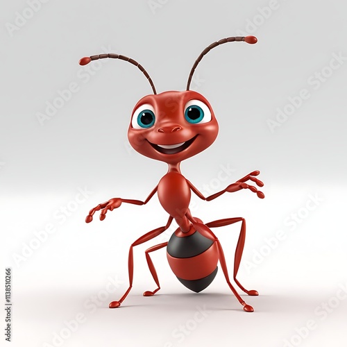3D cartoon happy ant on a white background 