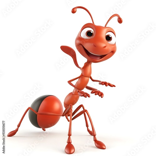 3D cartoon happy ant on a white background 
