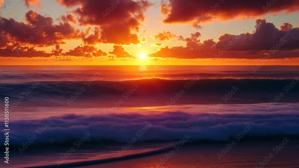 A breathtaking sunset casts a golden glow over the serene ocean waves. A breathtaking sunset casts a golden glow over the serene ocean waves.