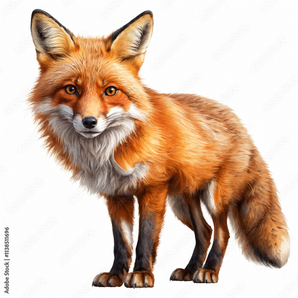 Obraz premium A realistic illustration of a red fox standing alertly on a white background.