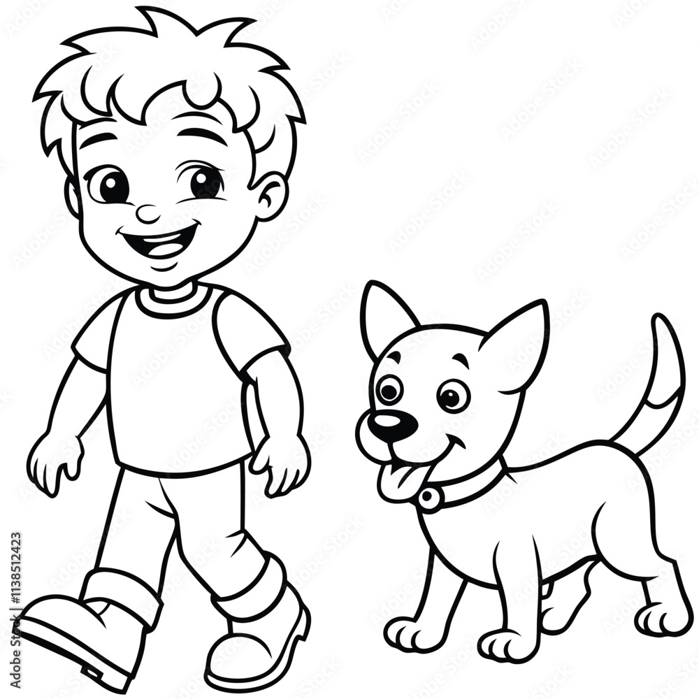 A drawing of a boy with his friend and a dog vector 