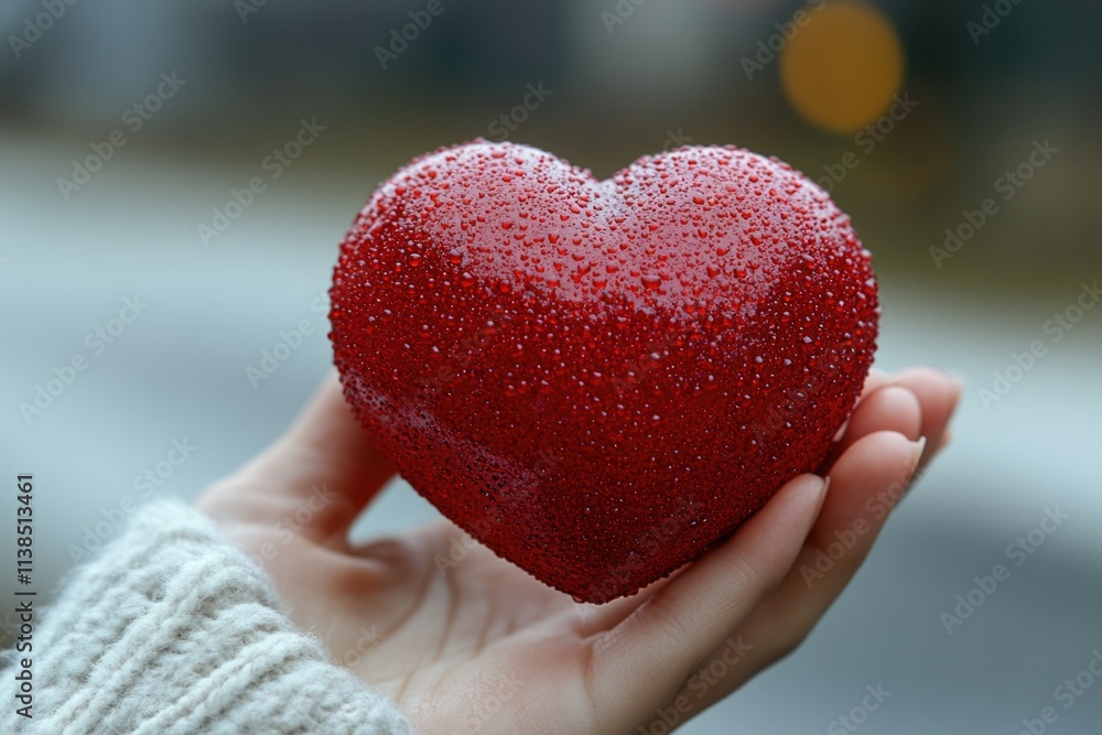 A person holds a bright red heart in their hand, symbolizing love and affection A person holds a bright red heart in their hand, symbolizing love and affection