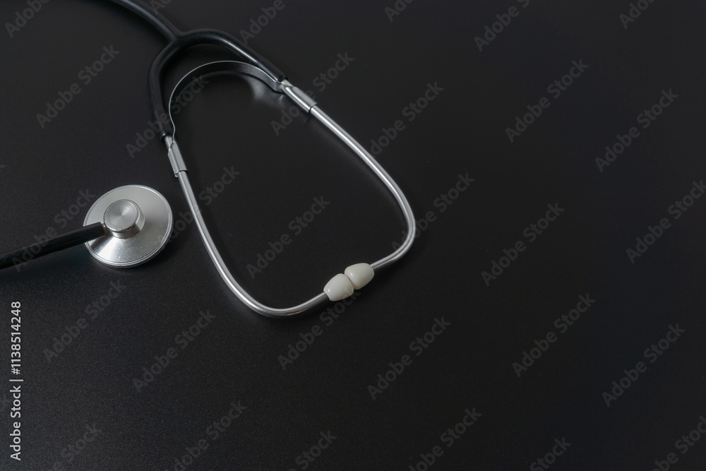 Stethoscope with a copy space on black background Stethoscope with a copy space on black background
