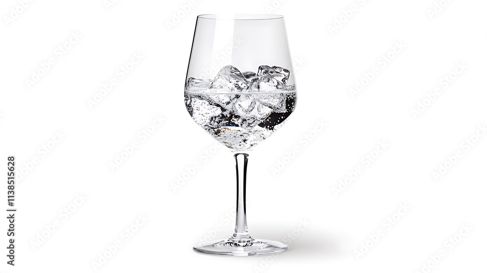 14. A sparkling drinking glass filled with water and ice cubes on a pure white background 14. A sparkling drinking glass filled with water and ice cubes on a pure white background