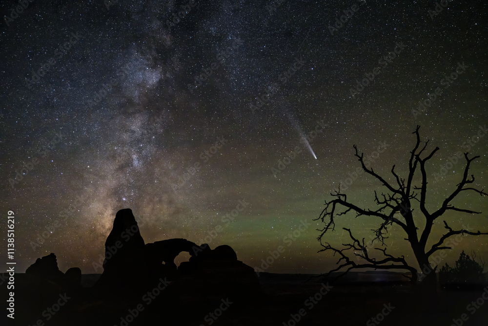 Comet and Milky Way Turret Arch Silhouette Comet and Milky Way Turret Arch Silhouette