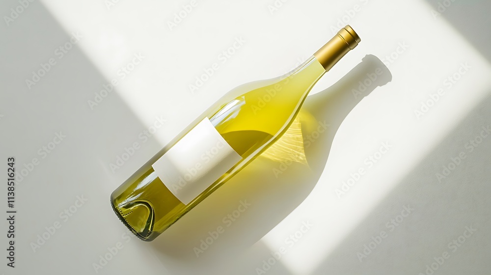 Fototapeta premium 12. A top-down perspective of a wine bottle on a white background with shadows