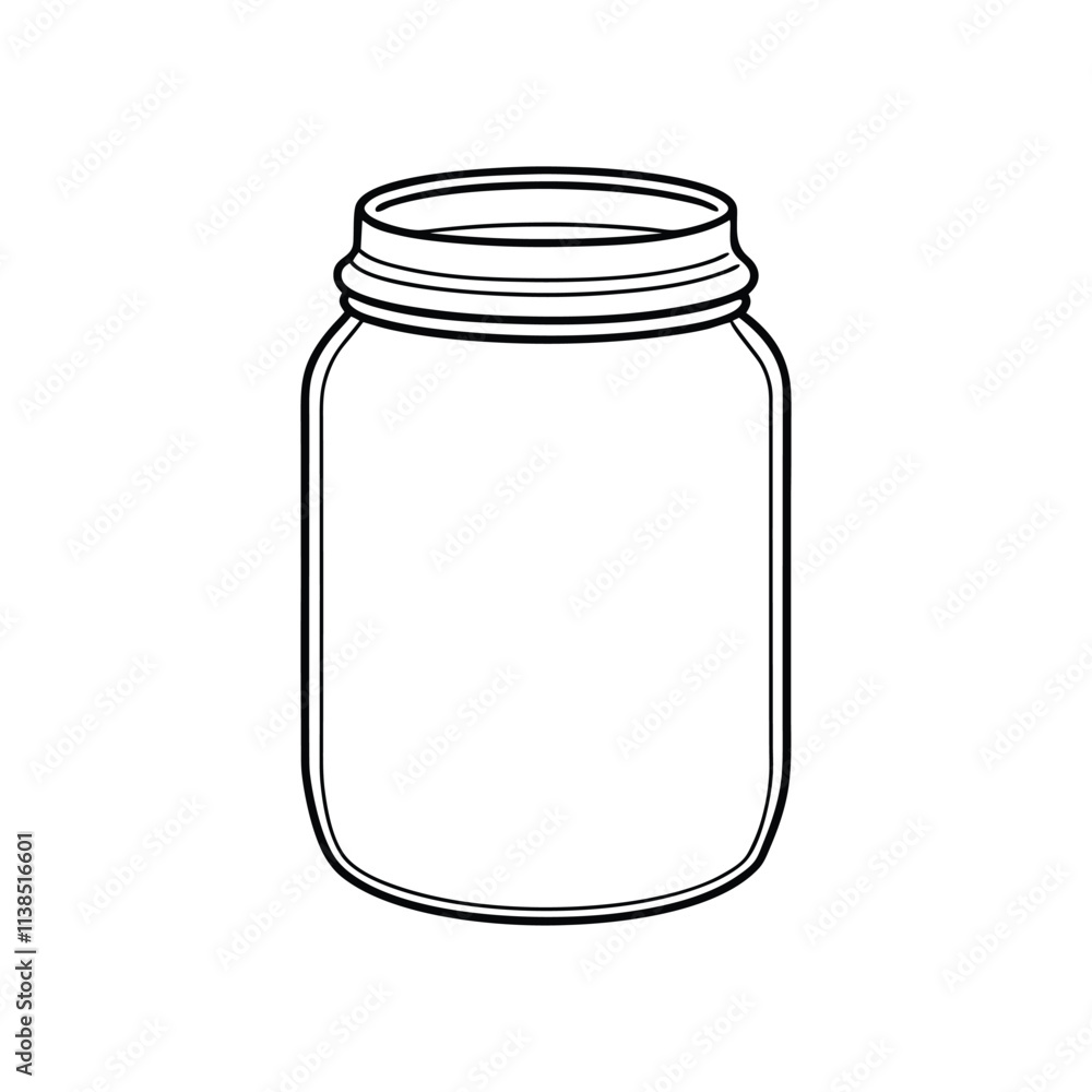 Simple Empty Mason Jar Outline - Black and White Vector Line Art for Kitchen, Storage, and Design Uses Simple Empty Mason Jar Outline - Black and White Vector Line Art for Kitchen, Storage, and Design Uses