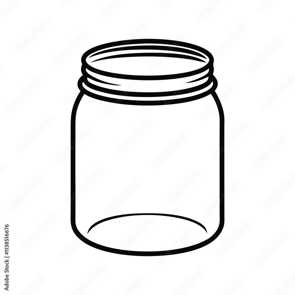 Simple Empty Mason Jar Outline - Black and White Vector Line Art for Kitchen, Storage, and Design Uses Simple Empty Mason Jar Outline - Black and White Vector Line Art for Kitchen, Storage, and Design Uses