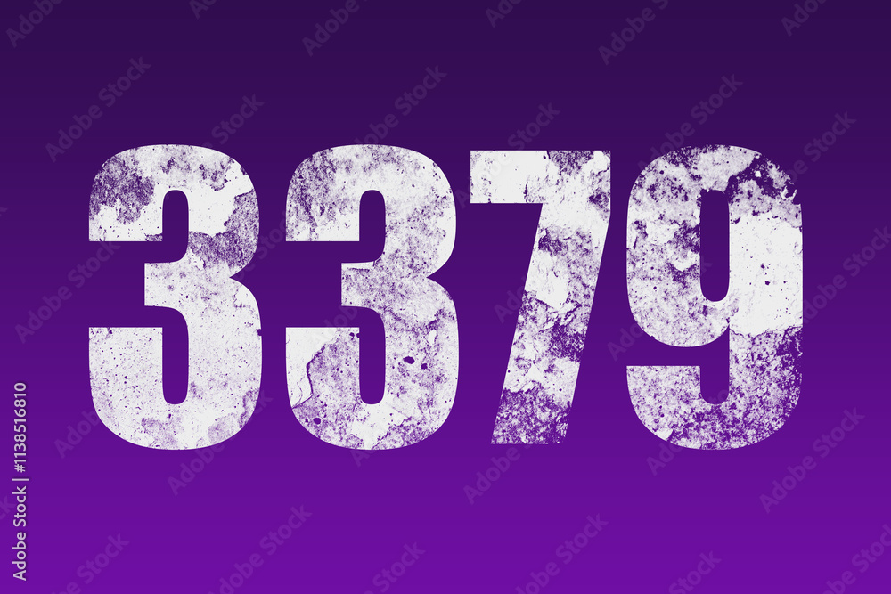 flat white grunge number of 3379 on purple background. flat white grunge number of 3379 on purple background.