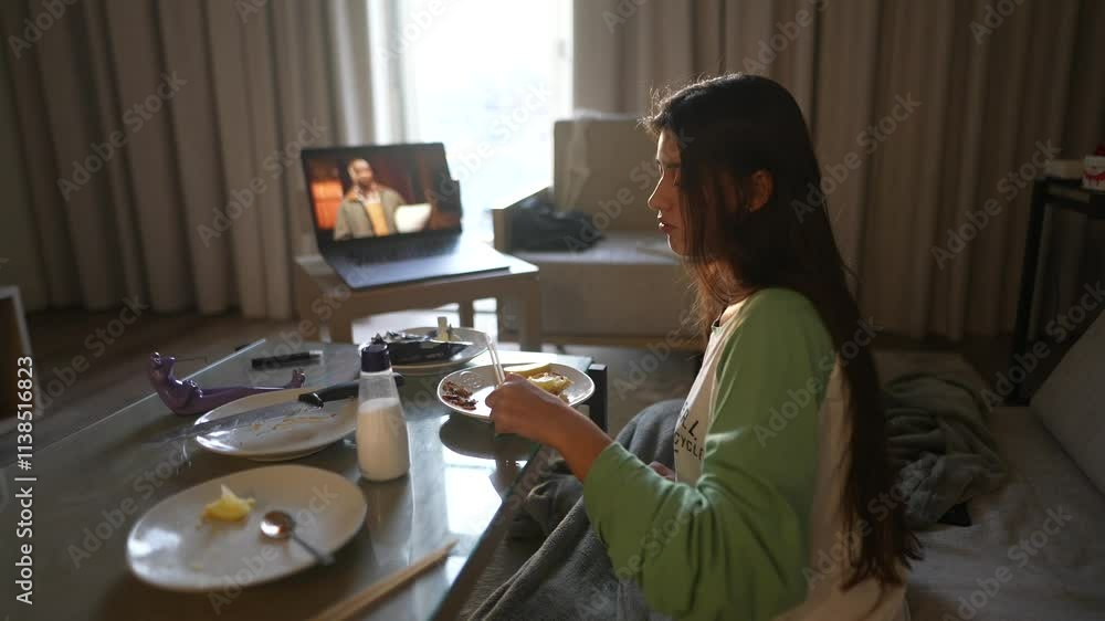 Enjoying a Relaxing Morning with Delicious Breakfast and Engaging TV Viewing Experience Enjoying a Relaxing Morning with Delicious Breakfast and Engaging TV Viewing Experience