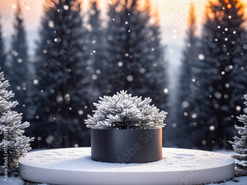 Snow Covered Evergreen in Minimalist Winter Scene