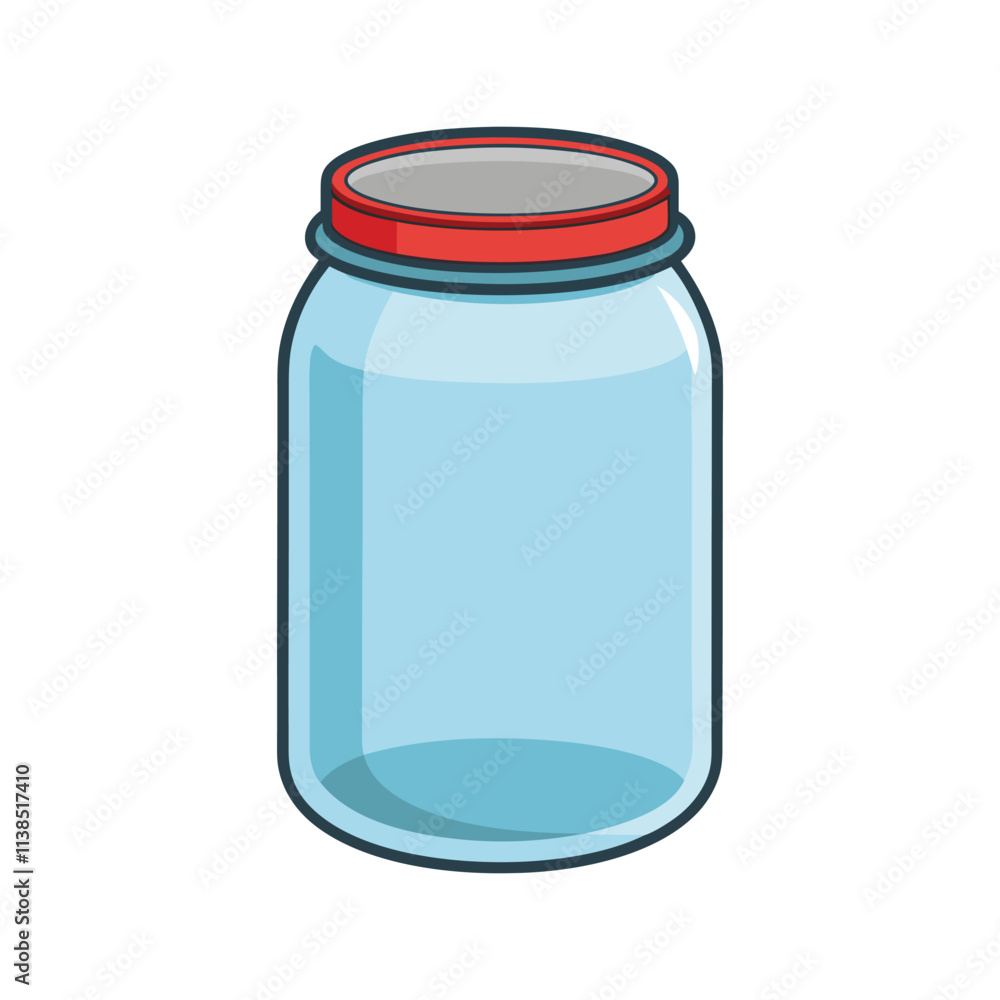 Empty Mason Jar with Red Lid - Colorful Glass Jar Vector Illustration for Storage, Kitchen, and Design Empty Mason Jar with Red Lid - Colorful Glass Jar Vector Illustration for Storage, Kitchen, and Design
