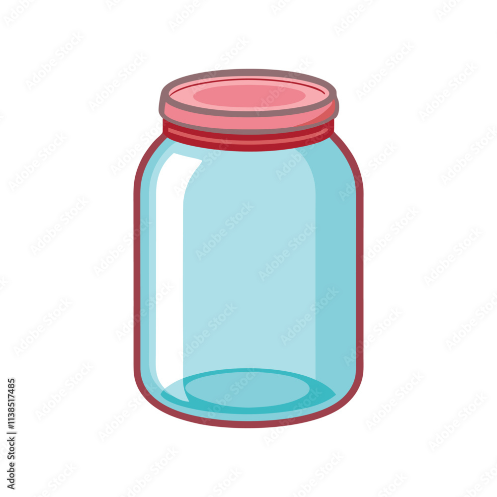 Empty Mason Jar with Red Lid - Colorful Glass Jar Vector Illustration for Storage, Kitchen, and Design Empty Mason Jar with Red Lid - Colorful Glass Jar Vector Illustration for Storage, Kitchen, and Design