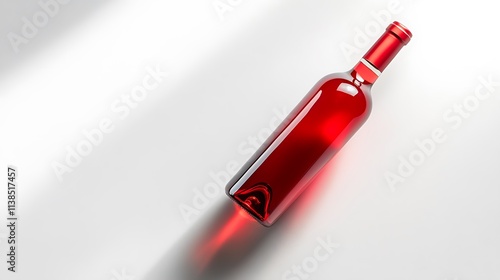 28. A creative composition of a wine bottle tilted with a soft shadow against white