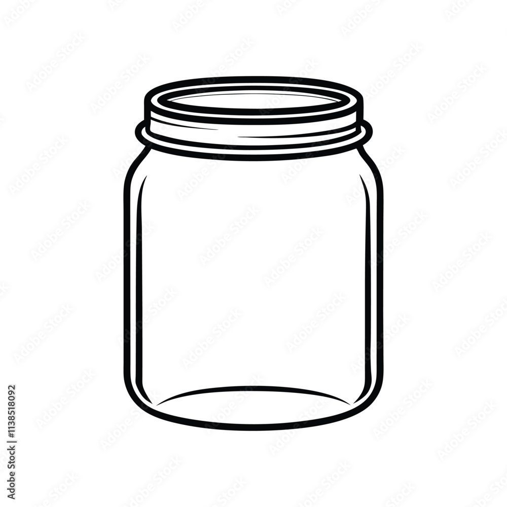 Simple Empty Mason Jar Outline - Black and White Vector Line Art for Kitchen, Storage, and Design Uses Simple Empty Mason Jar Outline - Black and White Vector Line Art for Kitchen, Storage, and Design Uses