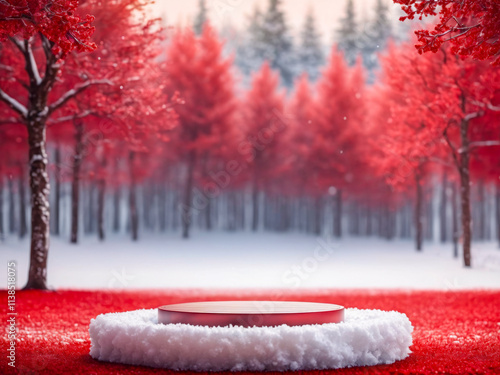 Red Winter Forest Display Podium.