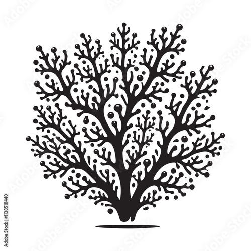 Coral seamless Silhouette Vector Illustration, Solid White Background.