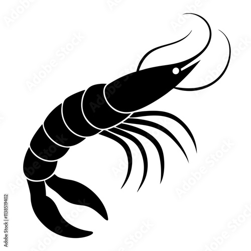 Shrimp sea fish vector art design, Shrimp silhouette illustration, Creative vector art