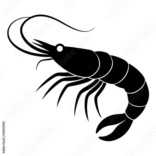 Shrimp sea fish vector art design, Shrimp silhouette illustration, Creative vector art