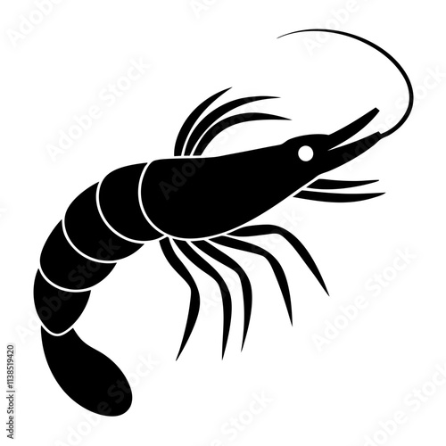 Shrimp sea fish vector art design, Shrimp silhouette illustration, Creative vector art