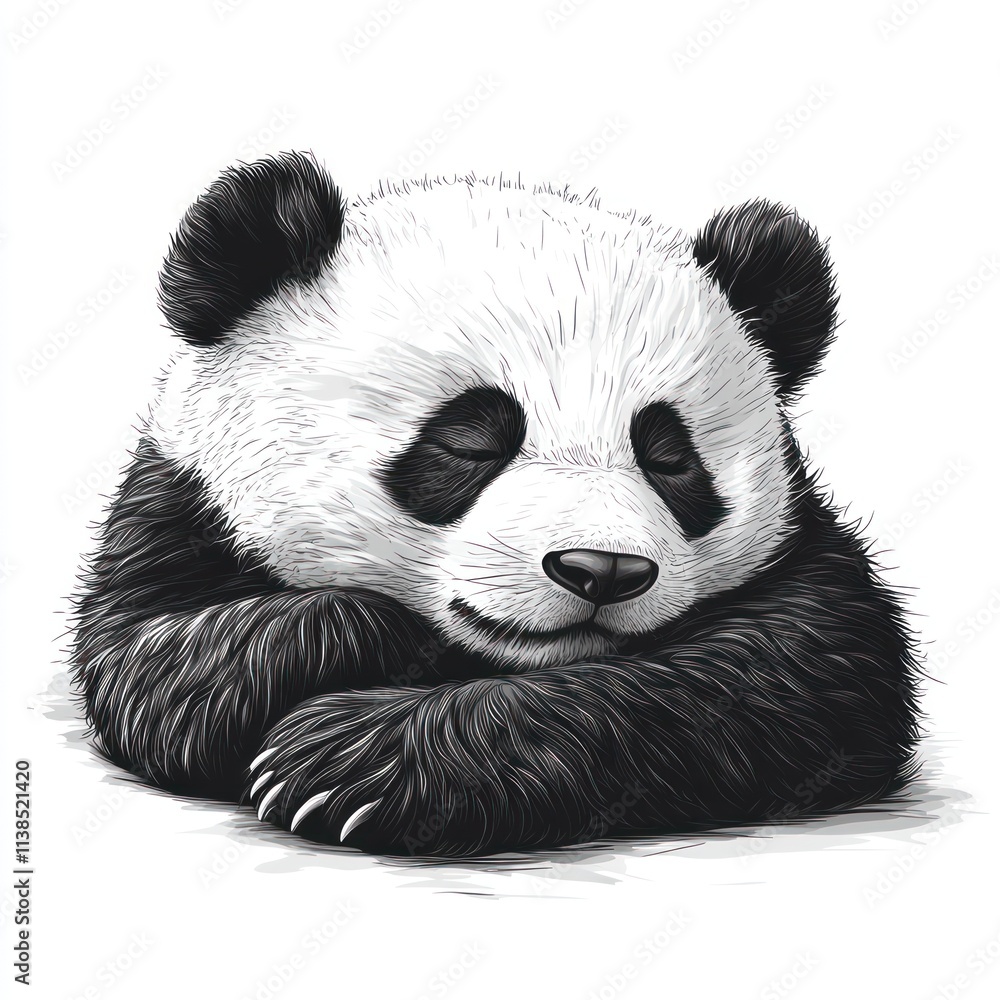 Fototapeta premium Adorable sleeping giant panda cub illustration.